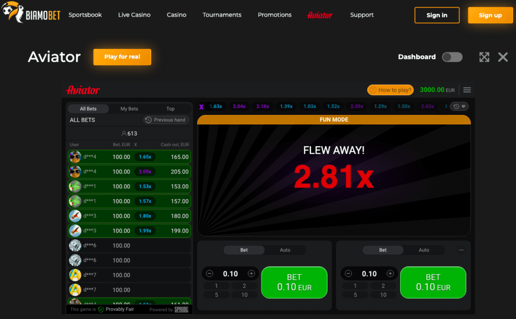 Casino Biamobet's Aviator Game