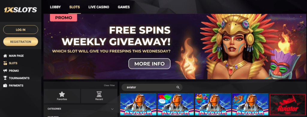 play Aviator at 1xSlots Casino
