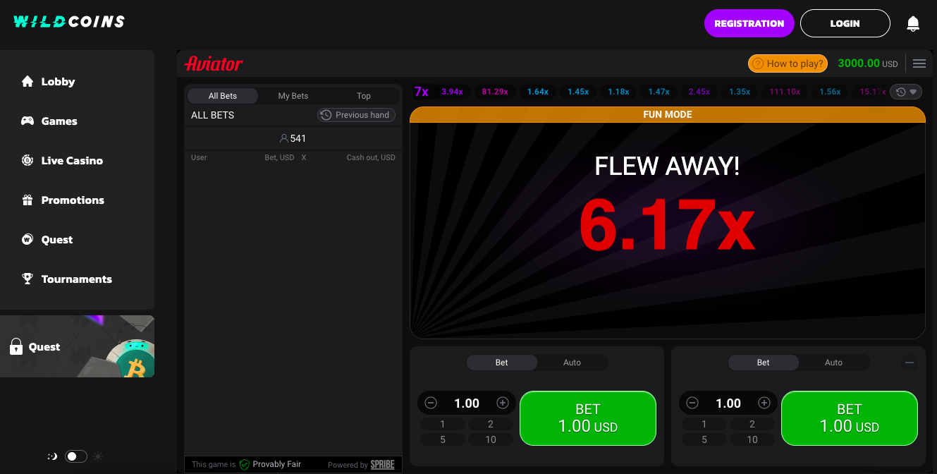 Aviator WILDCOINS.IO Casino Play Online