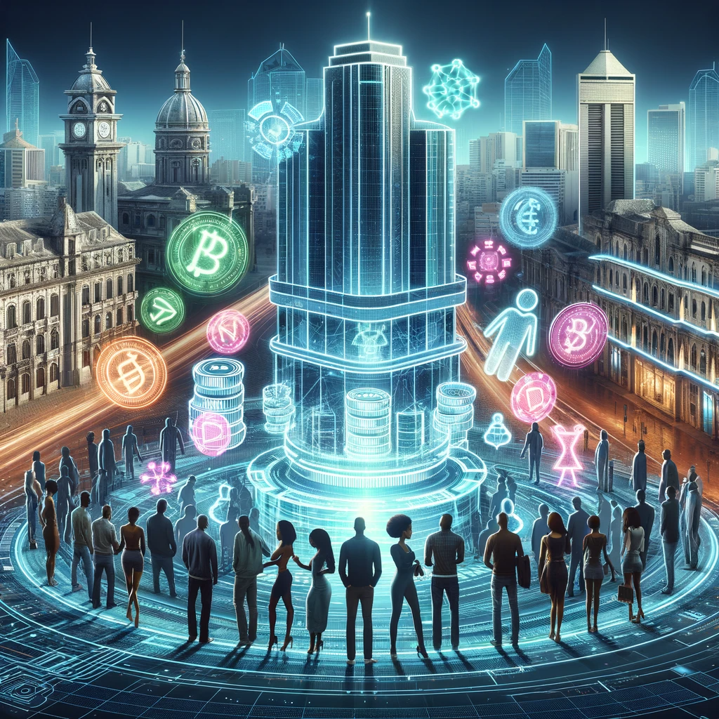 A futuristic vision of online casinos in Mozambique, with a cybernetic cityscape and holographic gaming.