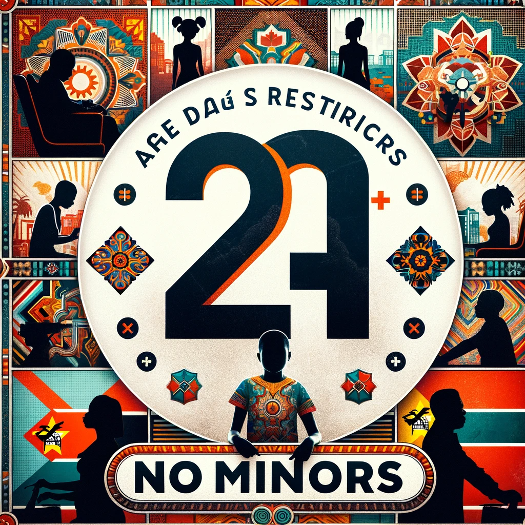 Public awareness campaign graphic showing '21+' age restriction for gambling in Mozambique.