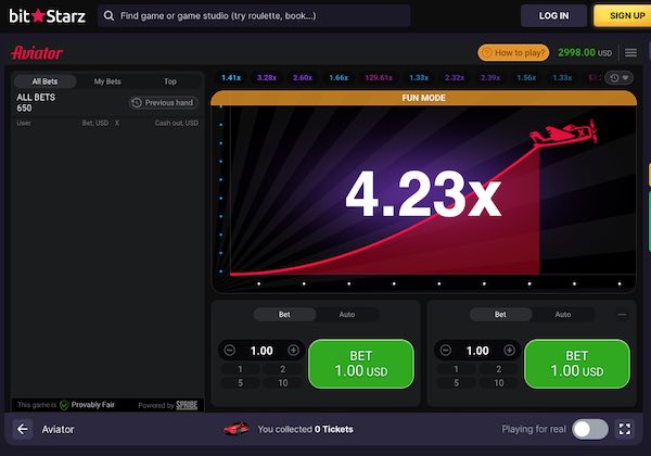 Мобильная игра «Авиатор» от Bitstarz