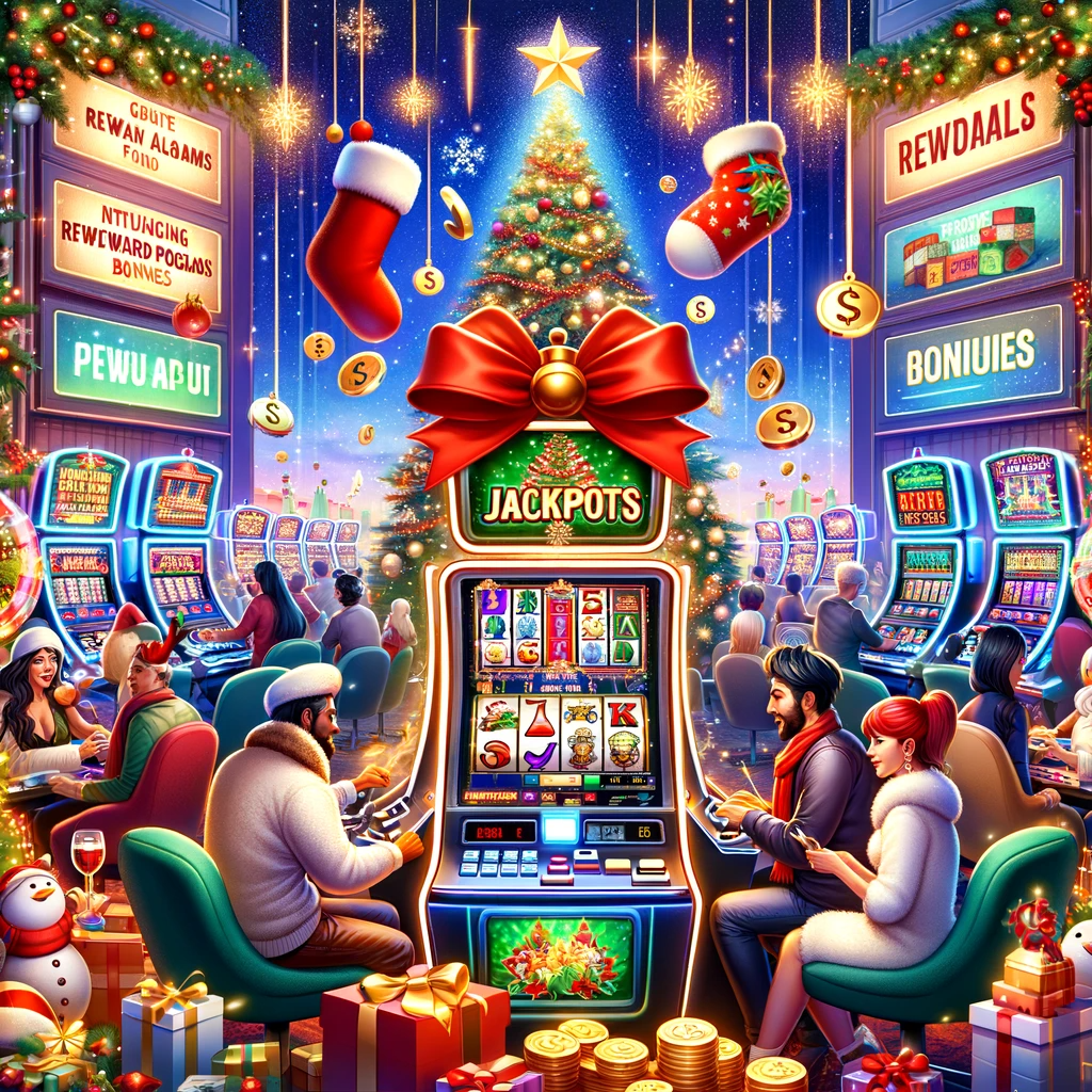 Online casino players enjoying Christmas season bonuses and games