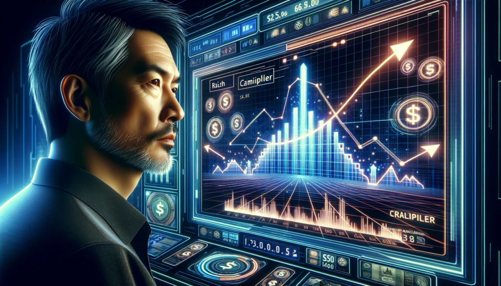A vivid digital illustration showing a person's intense focus on a computer screen displaying a crash gambling graph, symbolizing the anticipation and risk involved in online betting games.