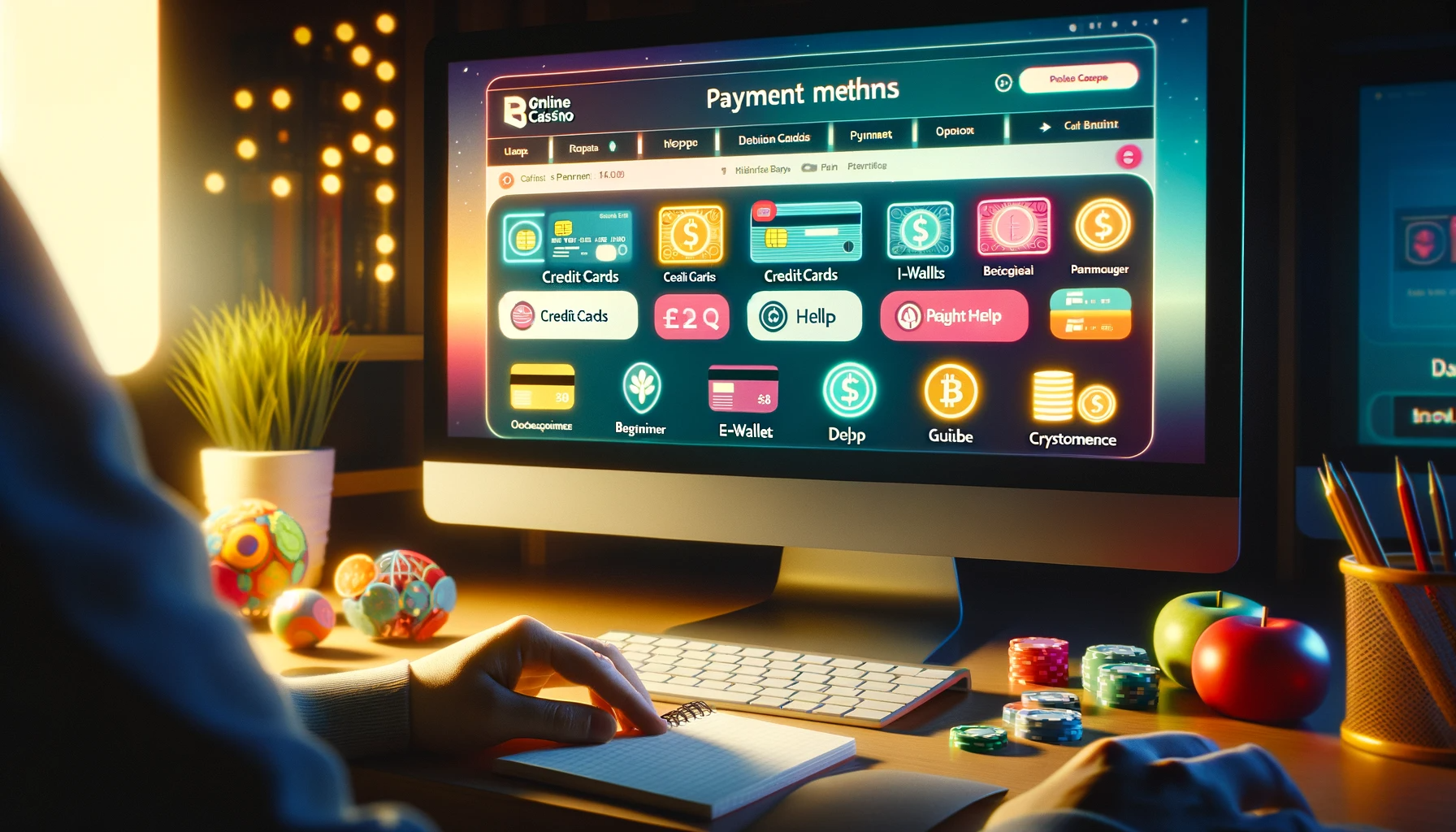 User-friendly online casino payment interface on a computer screen with diverse payment options